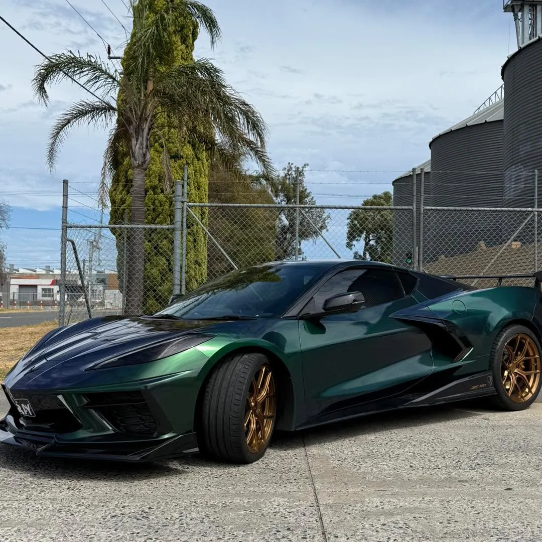 Chevrolet Corvette in Hidden Forest colour shift, fresh out of the PIMPMYCAR studio